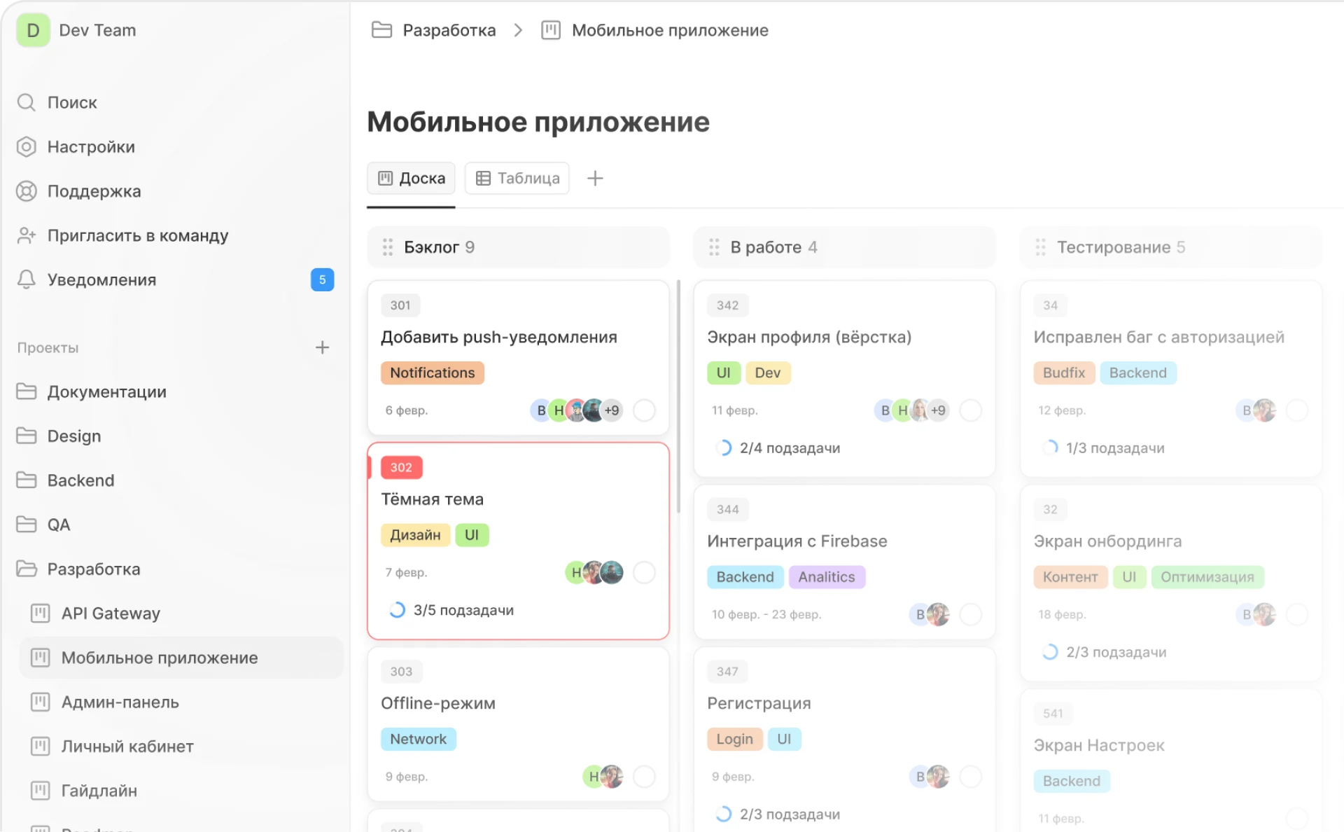 Панель мониторинга инструмента управления проектами, отображающего задачи, временные рамки и функции совместной работы в команде.